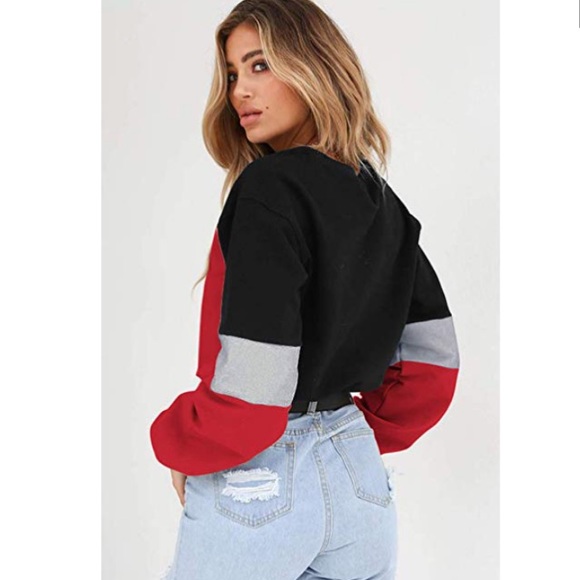 Drawstring Color Block Crop Pullover - Picture 3 of 4